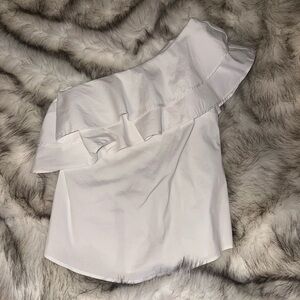 White House Black Market White Ruffle One-Shoulder Blouse